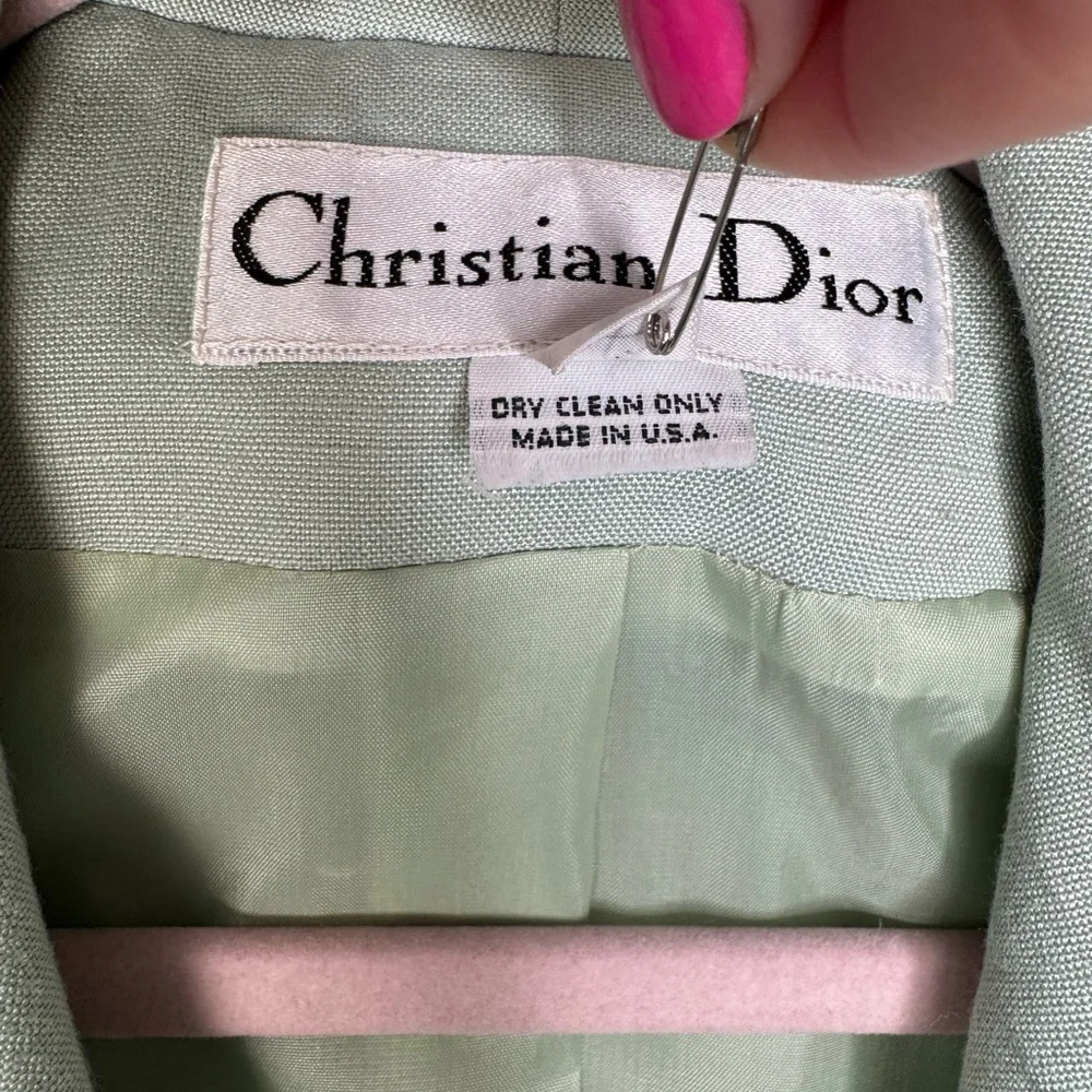Vintage Christian Dior Mint Green Blazer w/ Navy Trim | Size 10